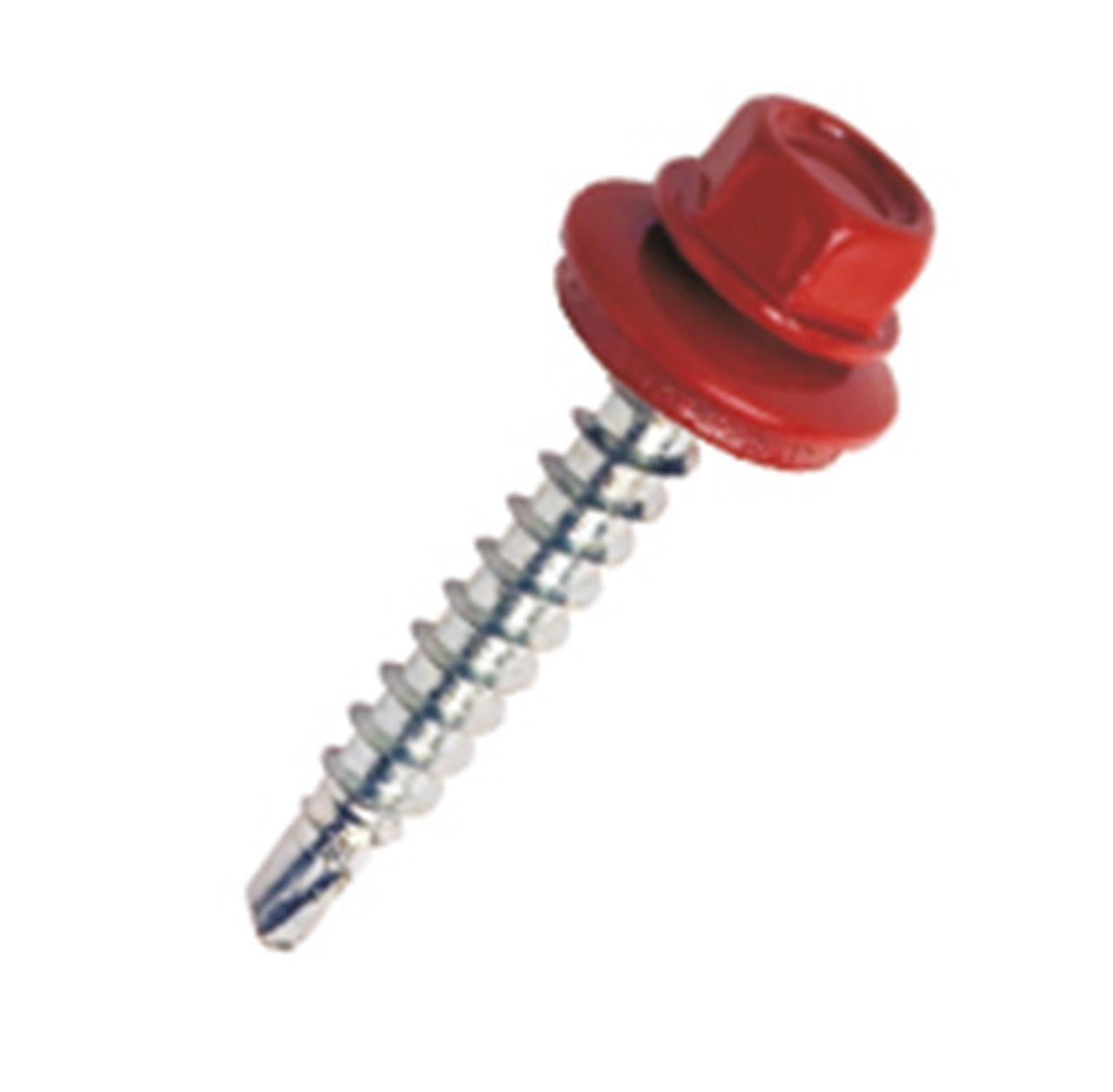 cdc35ccf1cce4c95a2ca8b44fda04273 Τρυπανόβιδα με κόκκινο κεφάλι εξάγωνο ροδέλα και λάστιχο 100τεμ. Νο6,3x25mm - Image 1