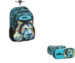 Σχολικό Σετ No Fear Fluo Lion Trolley – Τρόλεϊ 30 lt & Κασετίνα Οβάλ 2 Θηκών