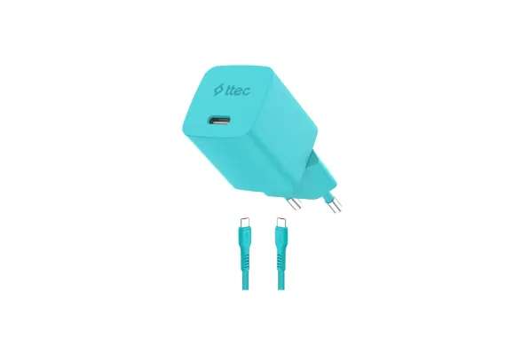 neon μπλε c 1 Ttec SmartCharger GaN 45W PD Ταχυφορτιστής USB‑C Με Καλώδιο 3A Neon Blue - Image 1