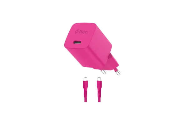 neon ροζ c 1 Ttec SmartCharger GaN 45W PD Ταχυφορτιστής USB‑C Με Καλώδιο 3A Neon Pink - Image 1