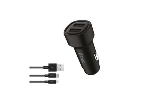 ttec auto με διπλό καλ.1 Τtec SmartCharger Duo 3.1A/15.5W USB‑A με Lightning & USB‑C Καλώδιο- Μαύρο - Image 1