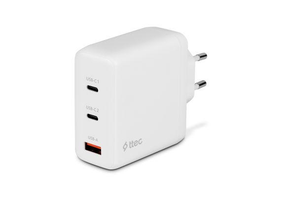 ttec trio 120 1 λευκο Ttec SmartCharger Trio GaN 120W PD Ταχυφορτιστής USB‑C + USB‑C + USB‑A- Λευκό - Image 1