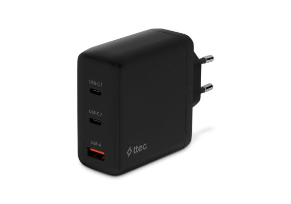 ttec trio 120 1 μαυρο Ttec SmartCharger Trio GaN 120W PD Black Ταχυφορτιστής USB‑C + USB‑C + USB‑A- Μαύρο - Image 1
