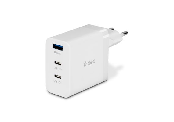 ttec trio 65 1 λευκο Ttec SmartCharger Trio GaN 65W PD Ταχυφορτιστής USB‑C + USB‑C + USB‑A- Λευκό - Image 1