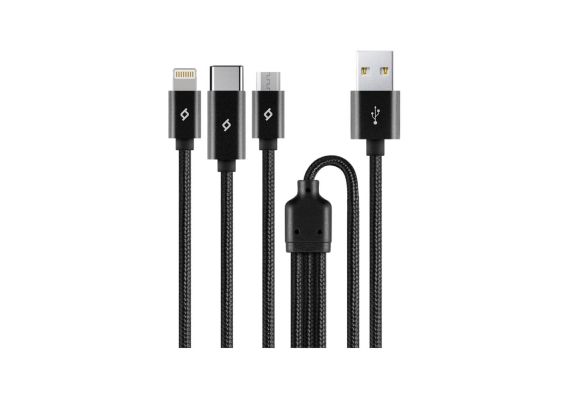 ttec trio Ttec AlumiCable Trio Καλώδιο Φόρτισης και Συγχρονισμού 100 cm Μαύρο - Image 1