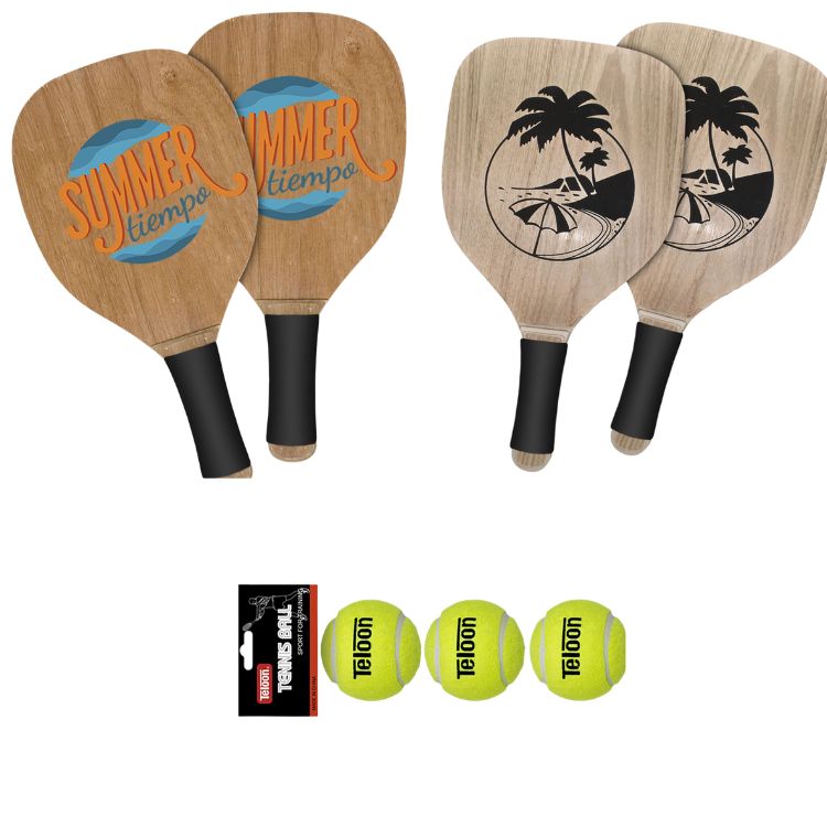 Σετ Ρακέτας Premium Beach Racket Bundle – Ξύλινες Ρακέτες με Ειδική Λαβή& 3 Μπαλάκια Teloon Pro - Image 1