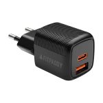 FITPADDY Φορτιστής Χωρίς Καλώδιο 30W Mini GaN Travel Charger, 1xUSB-A, 1xUSB-C Μαύρος TC30WBK - Image 2